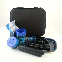 8 шт./компл., синий набор для курения - мельница для специй, поднос для прокатки, машина для прокатки, трубка для хранения предварительно свернутых конусов, футляр для хранения, банка для хранения, портативная сумка для хранения