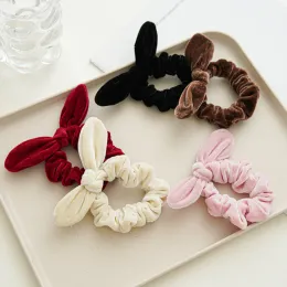 Yeni sevimli tavşan kulağı kadife yay scrunchies peluş düğümlü saç elastik saç bandı saç aksesuarları at kuyruğu tutucu saç bağları