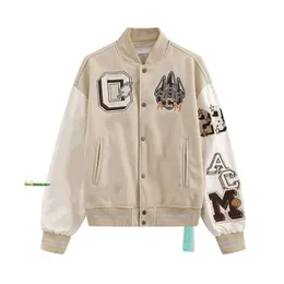 AC Milans X Off White Jacket Mens Designer Jackets Windbreaker Varsity Vintage Loose Long Baseball Hip Hop Harajuku Letter Brodery 363