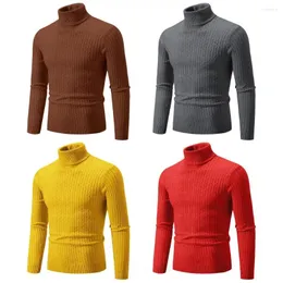Suéter masculino de gola alta de inverno, pulôver quente de cor sólida com gola alta para homens