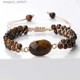 Braccialetti con ciondoli 4mm Pietra naturale Wr Bracciale Onice nero Occhio di tigre Perline Bohemian Yoga Braccialetti intrecciati Donna Uomo Gioielli fatti a mano Pulsera GiftL231214