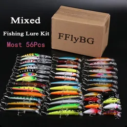 Yemler 56 43 30 20 10 5pcs balıkçılık kiti krankbait mücadele minnow popper kalem yüzme çengel tatlı su tuzlu su sert set 231212