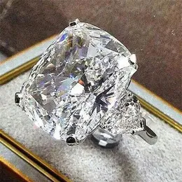 Brillant bijoux de luxe 925 en argent sterling princesse grandes pierres précieuses claires topaze blanche CZ diamant fête femmes bague de mariage pour 294i