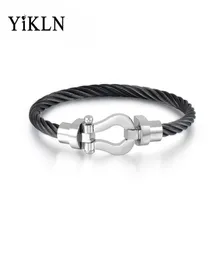 YiKLN-brazalete Lovey Unisex de acero y titanio, brazalete clásico de acero con giro, pulseras de boda, joyería para mujeres y hombres YB170249981450