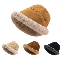 Bérets femmes doux en peluche seau chapeaux chaud coupe-vent pêcheur casquette plus velours moelleux épaissir Panama chapeau hiver extérieur mode bassin