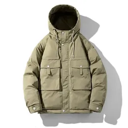 Mens Down Parkas Korean Style Winter Jacket Män japanska retro huva bomullspannor Pockar stor storlek Casual Thicken Warm Windbreaker 231212