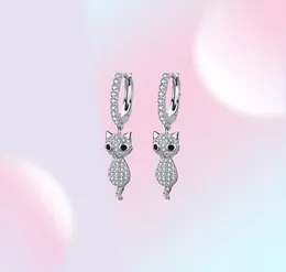 Bamoer 925 prata esterlina bonito gato cristal buceta deslumbrante zircão cúbico brincos para mulheres jóias de prata esterlina sce519 2101101962