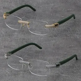 Conjunto de diamantes micropavimentados sin montura, brazos de tablón de mezcla de metal completo, monturas de madera, gafas para miopes, marco de oro de 18 quilates para hombre y mujer, 198D