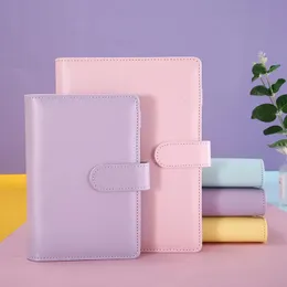 Notepads Macaron Color A5 A6 6 Ring Binder PU Clip-on Notebook Leather Loose Leaf Notebook Cover Notebooks Journal Kawaii Stationery 231212