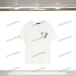 Xinxinbuy Men Designer Tee T Shirt Patch Letter Haft Haftery Bawełniane kobiety Czarno-Białe Blue Grey Red S-2xl