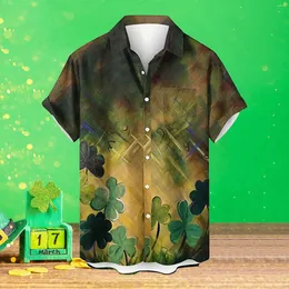 Camisas casuales para hombres Día de St.Patrik Moda Festival Nacional Irlandés Trébol Impreso Solapa Botón Camisa de bolsillo Top Celebración Camisas