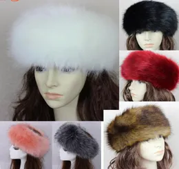 34 colors Womens Faux Fox Fur Headband Luxury Adjustable Winter warm Black White Nature Girls Earwarmer Earmuff6389875