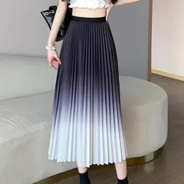 스커트 Sutimine Blue Gradient Color Pleated Skirt Women Sping 중간 길이 여성 Korean Style Y2K High Elastic Waist Elegant Midi