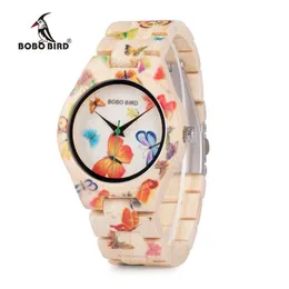 Interi orologi da donna BOBO BIRD Quarzo in legno di bambù Farfalla Ora Progettista di marca Regali per festival con scatola Drop 282o