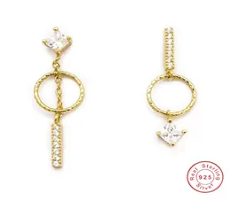 Moda artesanal jóias assimetria brinco 925 prata esterlina ouro preenchimento princesa branco topázio cz diamante feminino balançar gota earring3423923