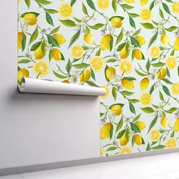 Adesivos de Parede Funlife Papel de Parede Aquarela Limão Fresco Autoadesivo Casca Removível e Vara Frutas Adesivo Quarto Sala de Estar Decoração 231212