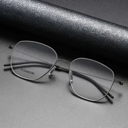 Óculos de negócios poligonais sem parafusos de titânio puro Linde Matching Berger 5505 para homens com miopia e lentes planas