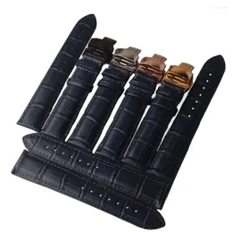 Watch Bands Genuine Leather Bracelet Dark Blue Strap Butterfly Clasp Watchband 12 13 14 15 16 17 18 19 20 21 22 23mm 24mm Watches Band