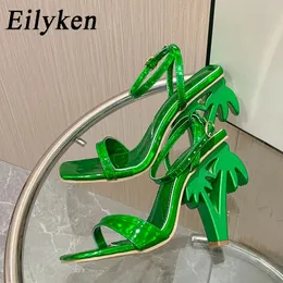 Elbise ayakkabıları Eilyken seksi yeşil ayak bileği çapraz kayış sandalet yaz moda açık ayak parmağı striptizci tasarımı alçakgönüllü topuklar bayanlar 231212