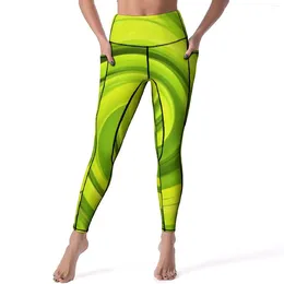 Calças ativas verde líquido arte leggings groovy abstrato redemoinho cintura alta yoga elástico legging senhora design fitness esportes collants