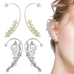 펜던트 목걸이 2 쌍 여성 귀 클립 가짜 귀걸이 주위의 피어싱 모조 다이아몬드 나비 커프