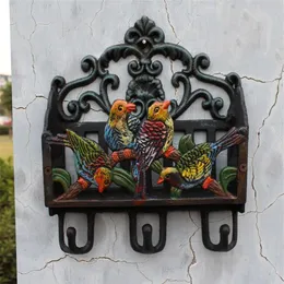 Antique Victorian Cast Iron Painted Birds Letter Rack Wall Shelf Wall Mounted Mail Key Rack 3 Hooks Letter Bill Newspaper Holder O295Y