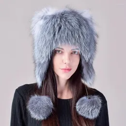 Berets Ears Fur Thunderbolt Hat Female Winter Warm Ear Protection Hats Cute Windproof Cold Cycling Cap