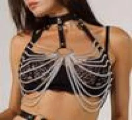 GOTH SEXY LEATHER Body Harness Chain Brassiere Top Chest Midje Belt Witch Gothic Punk Fashion Metal Girl Festival Jewelry Accessor8734744