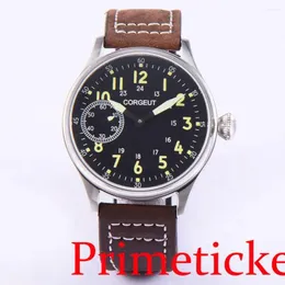 Orologi da polso di marca 44mm carica manuale orologio da polso da uomo 17 gioielli 6497 movimento cinturino in pelle quadrante nero sterile retro in vetro luminoso