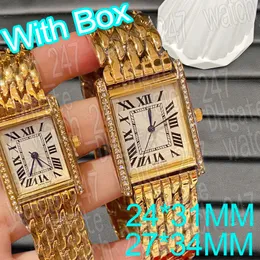 Orologi da donna di lusso di design orologi al quarzo di moda set di orologi da donna orologi da serbatoio vintage Diamond Gold Platinum orologio rettangolare in acciaio inossidabile regali per coppia