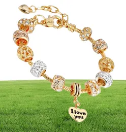 Yhamni Original Gold Armband Crystal Beads Chain Pulseras I Love You Charms Armband Bangles Smyckesgåva för kvinnor HSL1519824342
