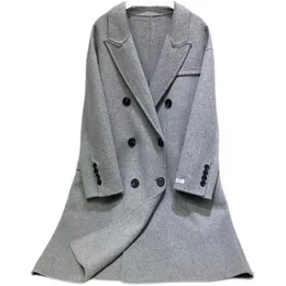 Nuovo cappotto di lana double face con colletto da abito da donna in inverno, cappotto di lana di media lunghezza e bassa statura, stile coreano