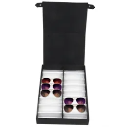Vitrine de óculos 16 pares caixa de armazenamento com tampa dobrável para óculos de sol caixa preta branca263t