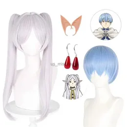 Parrucche Cosplay Anime Sousou No Frieren Parrucca Cosplay Argento Bianco Lunga 65 CM Parrucca Frieren Al Funerale Himmel Parrucchino Sintetico Resistente BluL231212