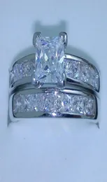 WholeSize 5678910 Sieraden 10kt witgoud gevuld Topaz Princess geslepen gesimuleerde Diamond Wedding Ring set cadeau met doos2595368