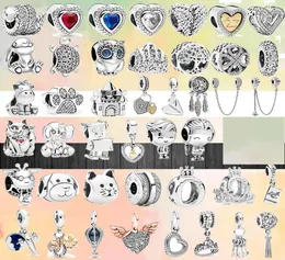 925 Silver Fit Charm 925 Bransoletka Srebrna kolor Lucky Cat Safety Sail Pies Paw Crown Owl Charms Zestaw wisiorek