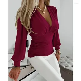 البلوزات النسائية V-neck الفانوس الأكمام النحيفة القمصان النحيفة أنيقة أبيض pulver top femme print قميص قميص بلوزة بلوساس راياس بارا موجر