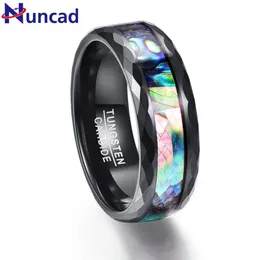 Nuncad 8mm masculino abalone concha polido preto facetado anéis de carboneto de tungstênio alianças de casamento tamanho 7-12268H