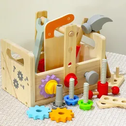 Tools Workshop Wooden Toolbox Pretend Play Set Montessori Children Toy For Boys Nut Disassembly Screw Assembly Simulation Repair Carpenter Tool 231211