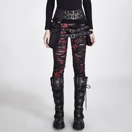 Leggings femininas punkrave gótico quebrado malha personalidade moda diária magro calças compridas