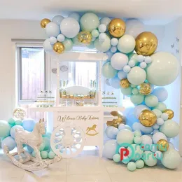 124 pçs conjunto macaron azul pastel balões guirlanda arco kit confetes aniversário casamento chá de bebê festa de aniversário Decoration2716