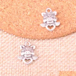 Charms 82pcs 양면 플라이 돼지 심장 16x14mm 골동품 제작 펜던트 핏 빈티지 티베트 시에 DIY 수제 보석류 배달 F DHVVE