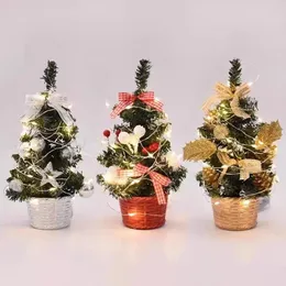 Decorações de Natal Mini Ornamento de Mesa de Árvore Artificial com Bolas de Luz LED Red Berries Pine Cone 2023 Decoração para Casa Noel 231212