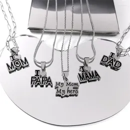 Anhänger Halsketten Ich liebe Papa Mama Mama Papa Kette Halskette für Frauen Männer Edelstahl Herz Familie Weihnachtsgeschenk Schmuck Collier
