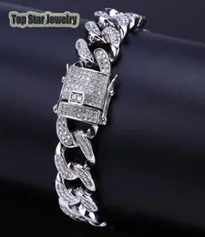 Copper Microinserts White Diamond MIAMI CUBAN LINK Bracelets Mens Hip Hop Bling Iced Out Chains With Jewelry Box2664981