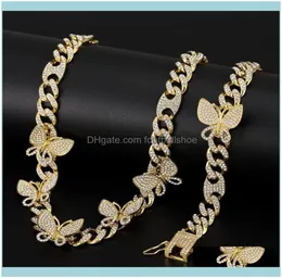 Necklaces Pendants Jewelryzircon Butterfly Necklace Chain Iced Out Cuban Link Womens Rose Gold Chocker Hip Hop Jewelry Jewellery5491596