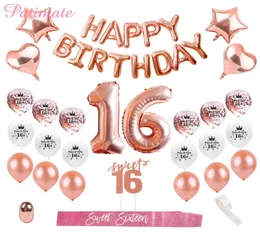 Patimate Happy Birthding Party Decors Kids 성인 16 번째 생일 풍선 Sweet 16 파티 장식 16 생일 파티 호의 축제 1583702