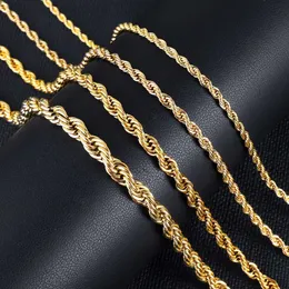 Commercio all'ingrosso personalizzato 2mm 3mm 4mm 5mm acciaio inossidabile placcato 14k 18k oro vermeil collana a catena corda intrecciata catena d'oro