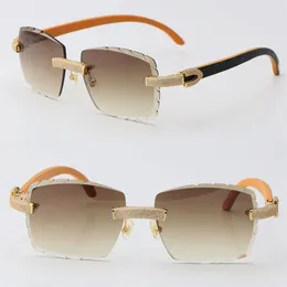 2022 New Metal Rimless Man Womens Sunglasses 원래 나무 믹스 마이크로 포장 다이아몬드 세트 여성 태양 안경 남성과 여성 운전 F306f