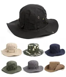 Boinas ao ar livre Men039s Solid Sun Hat Hat Bucket Cargo Safari Bush Exército Boonie Summer Jungle Fishing Capberets4637211